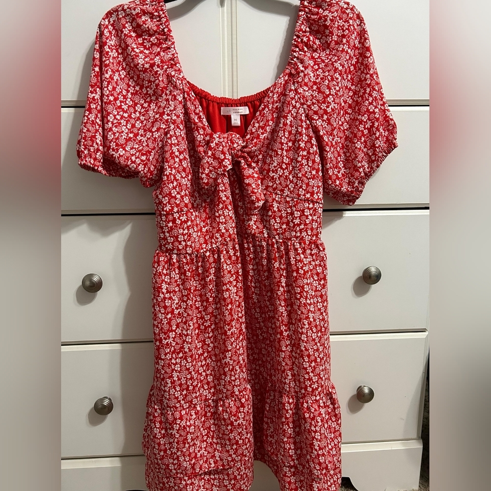 LC Lauren Conrad Red Smocked Tie Front Sundress